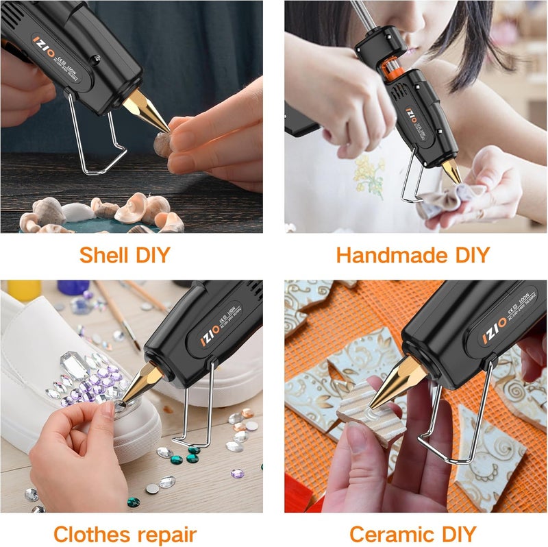 iZiO Hot Glue Gun with 21 Glue Sticks7/16") &Storage Pouch - 100W Fast Heating (2-3 Min), Heavy Duty DIY Starter Kit for Crafts, Fabric, Wood, Home Repairs,Non-Drip Precision Nozzle, ergonomic|Black - Image 4